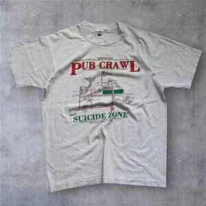 White/Gray 90s Halifax Suicide Zone Pub Crawl Tee – Large